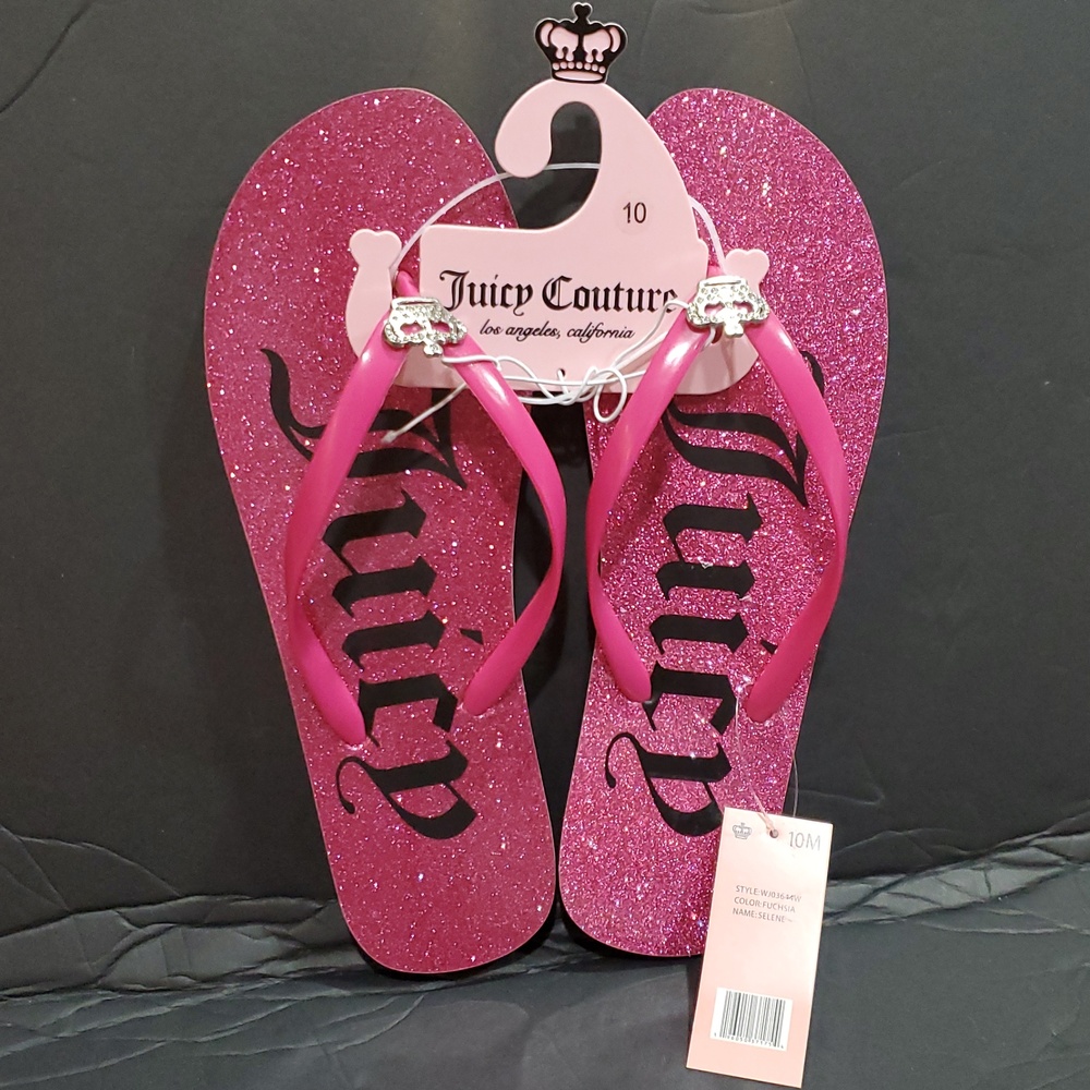 Juicy Couture Selena fuchsia shimmery Juicy monogram rubber flip flops size 10